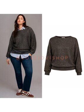 Curvy | Philosophy Boatneck Sweater | Metallic Ribbed Sparkle Statement Sweater